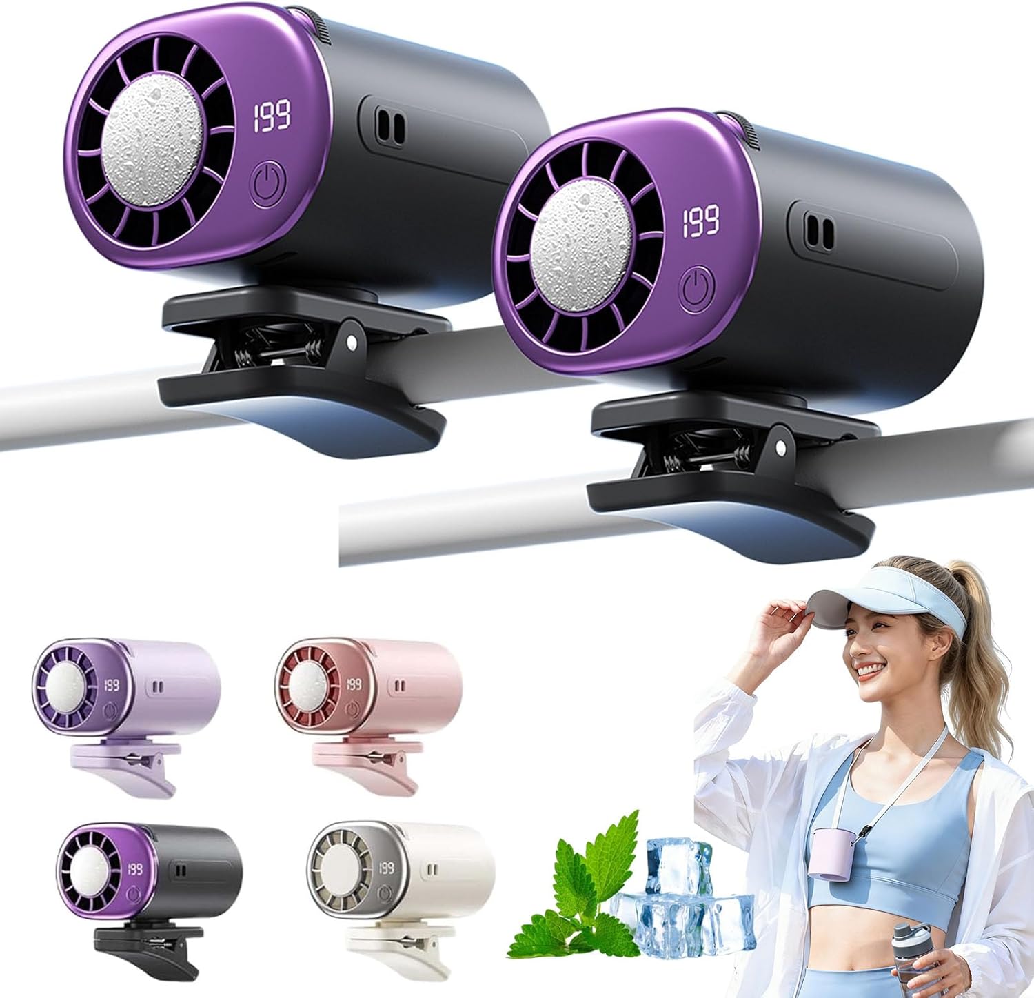 2026 Car Clip on Air Conditioner Fan with Led Display 360° Rotation, 199 Speeds Adjustable, Portable USB Rechargeable Personal Cooling Mini Fans for Umbrella, Office, Car, Beach (Black)