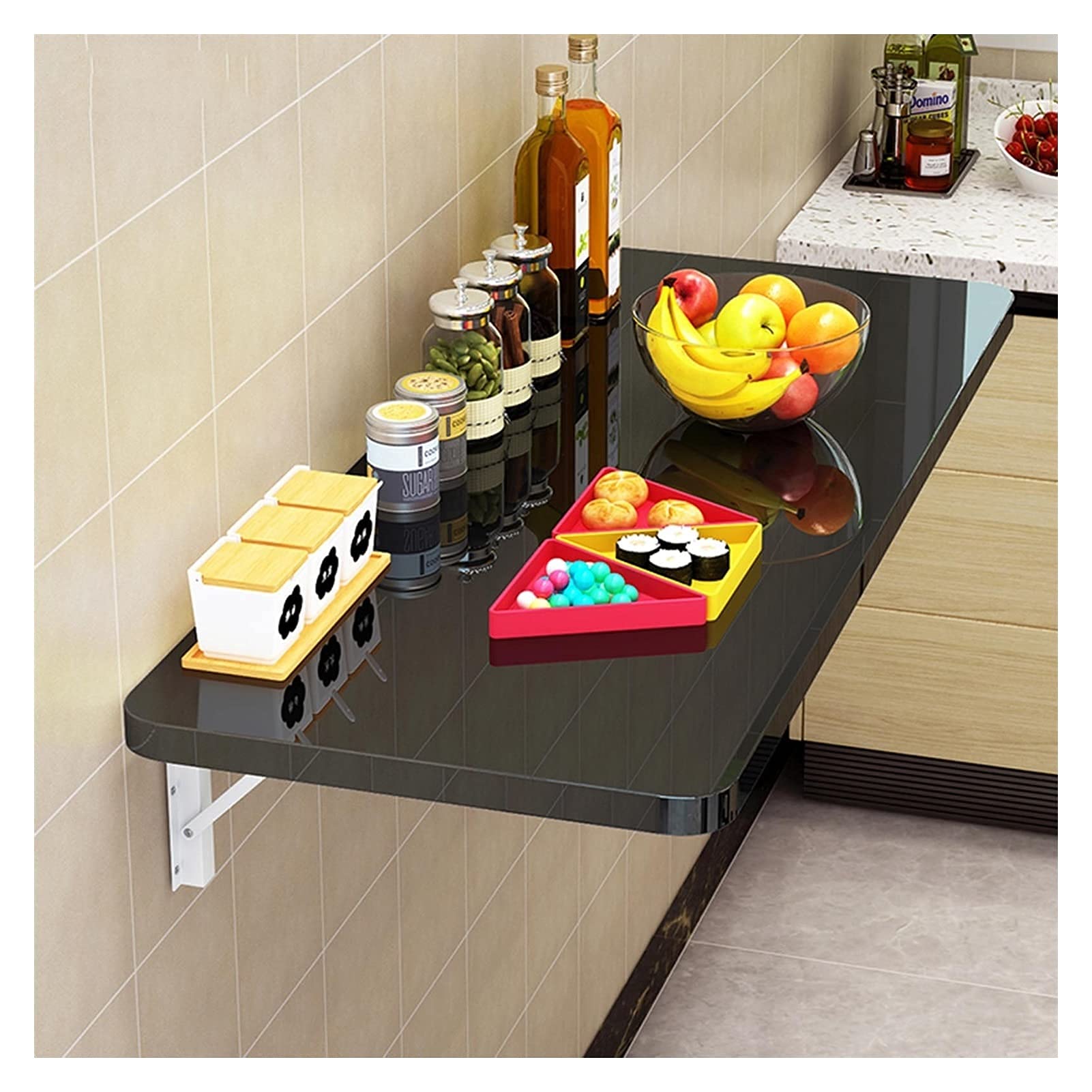 Tablette murale rabattable noire 100x40cm pour un intérieur épuré et rangé