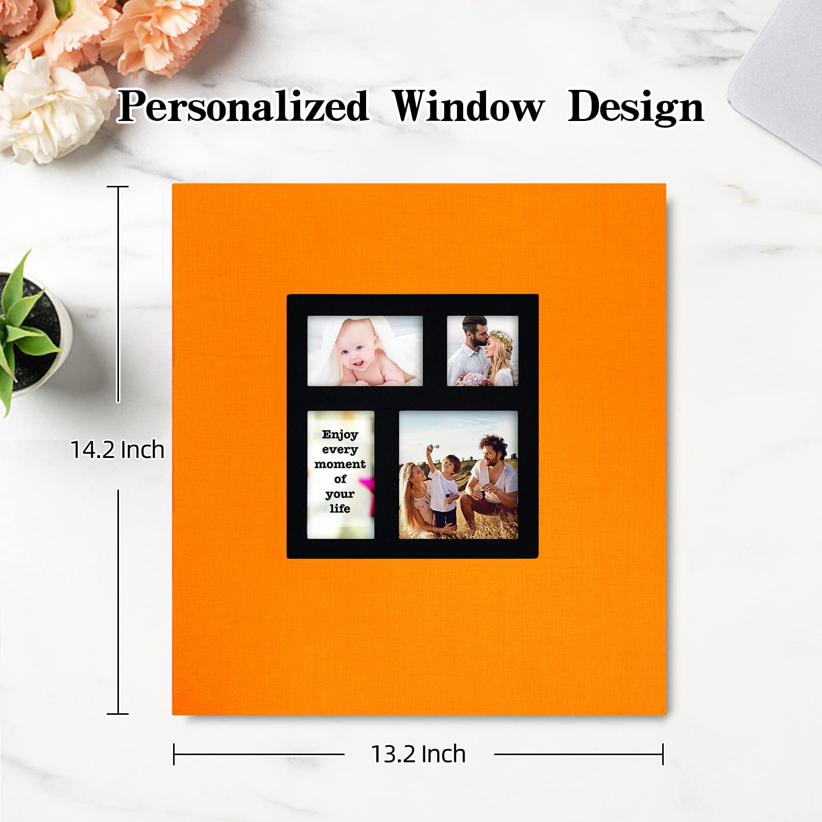 potricher Álbum de fotos de 10 x 15 cm, 600 fotos de lino, tapa dura, gran capacidad para la familia, boda, aniversario, bebé, vacaciones, (naranja, 600 bolsillos)