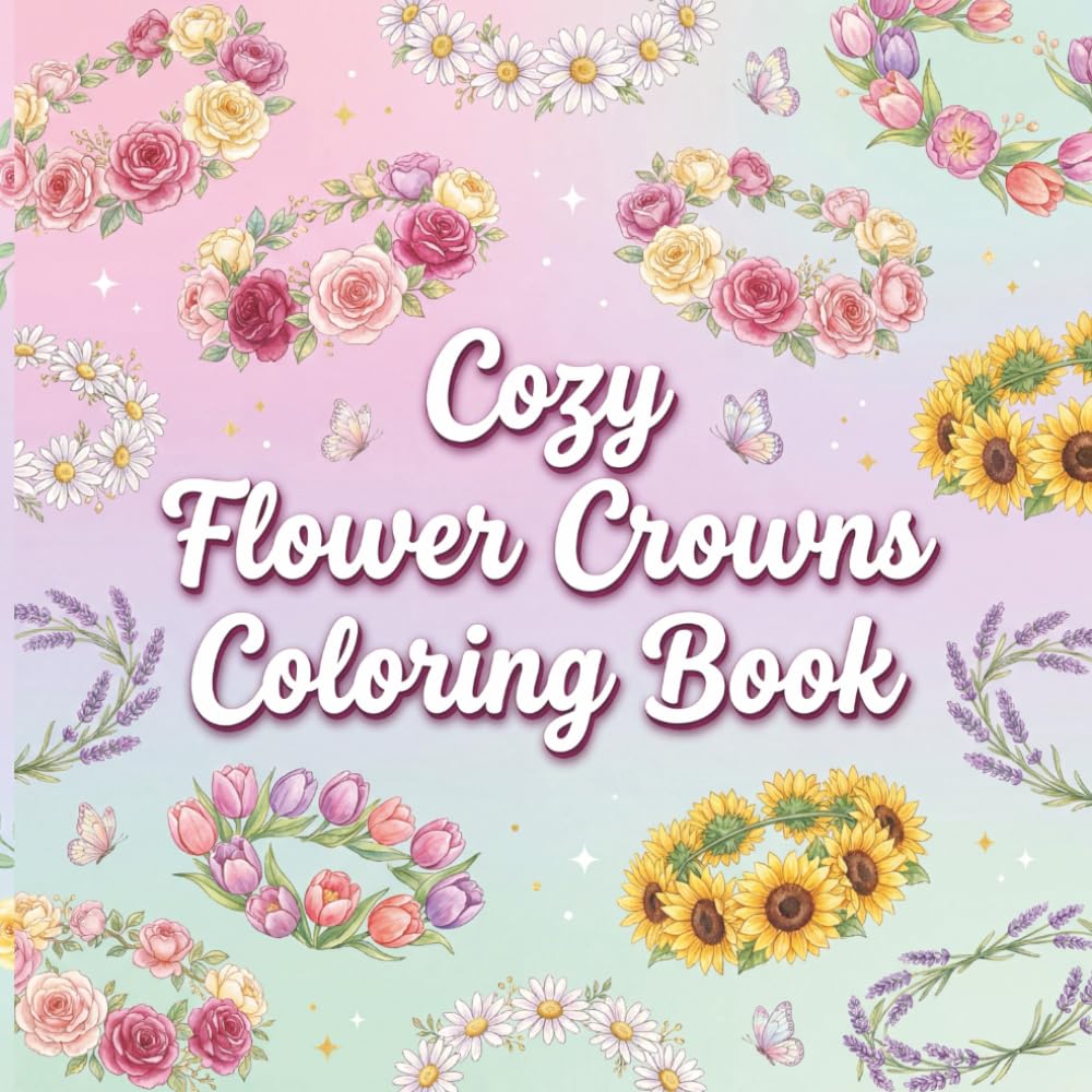 Flower Crown Coloring Book: 40 Cute Designs | Simple to Medium Detail | Single-Sided Pages | 8.5 x 8.5