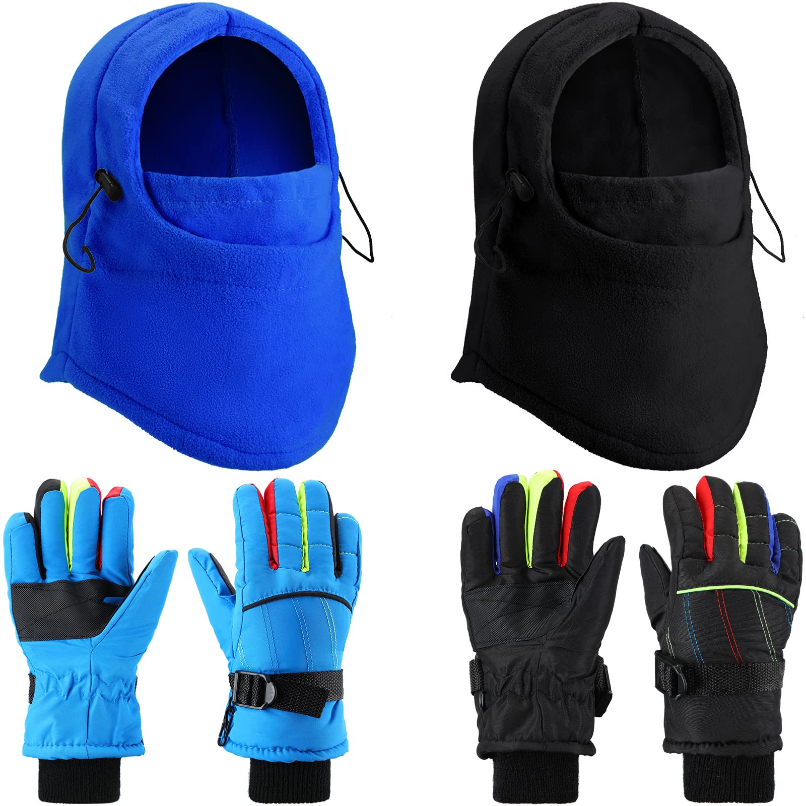Handepo 2 Pcs Girl Kids Winter Windproof Hat and 2 Pairs Ski Gloves, Unisex Children Heavyweight Balaclava Warm Fleece