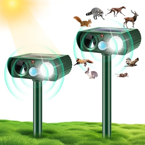 Repelente ultrasónico de animales mejorado 2024, repelente de gatos, repelente solar de animales al aire libre con sensor de movimiento, luz