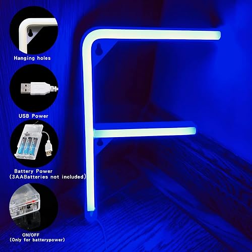 Miniatura 2 de Luces de letras LED de neón, luces de letras azules para tienda de campaña grande con batería o luces de letras luminosas alimentadas por USB,