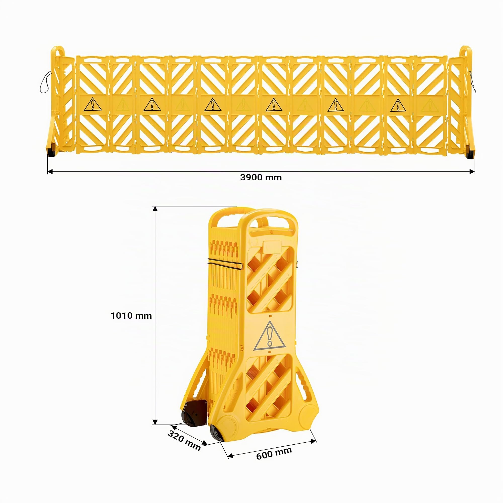 Wiltec Barrière de sécurité pliable en PE – 600 x 320-390 x 1010 mm – Balise de signalisation chantier – sur Roues