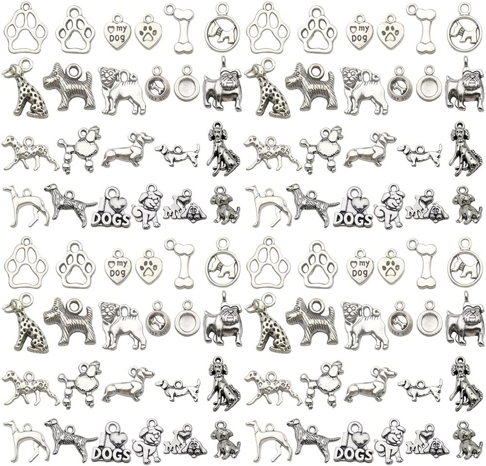 WOCRAFT 120pcs Antique Silver Dog Charm for Jewelry Making Alloy Pet Dog Puppy Charms for DIY Crafts (SN009)
