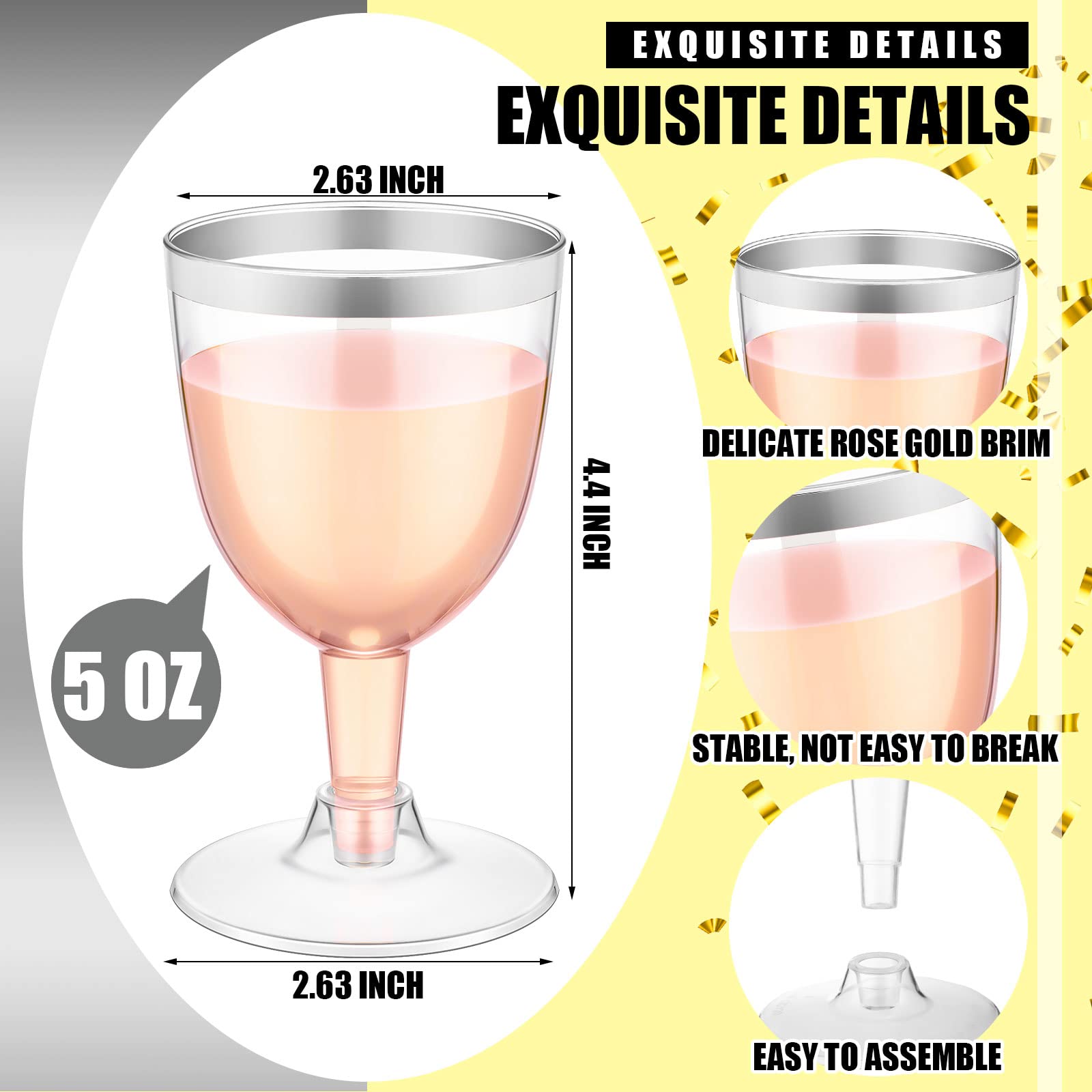 Amazon.com: Thenshop 50 Pack 5 oz Plastic Champagne Flutes Clear Disposable  Wine Glasses Cups with Stem Reusable Goblets Shatterproof Cocktail Cups for  Mother's Day Wedding Party Holiday Dessert(Silver Rim) : Health &