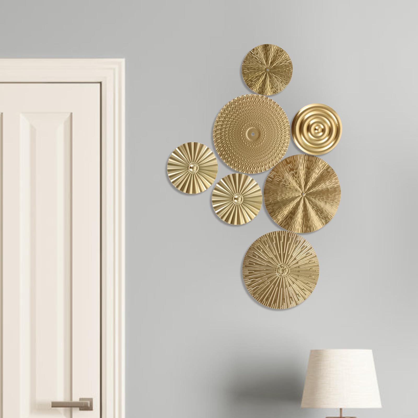 Luxshiny Decorazione da Parete in Metallo Dorato Motivo Circolare, Scultura Murale Resistente per Soggiorno, Bagno e Camera da Letto, Set da 1 Pezzo per Arredamento Casa e Ufficio