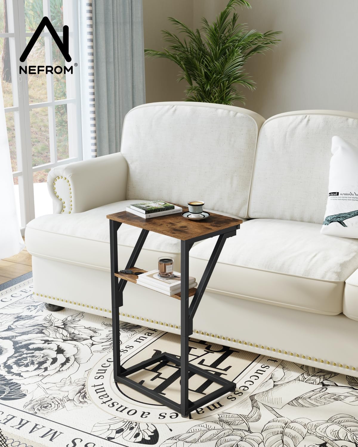 C-Shaped End Tables, Sofa TV Trays Set of 2, Small Couch Side Table for Living Room, Bedroom, Bedside ET-D-BRW2