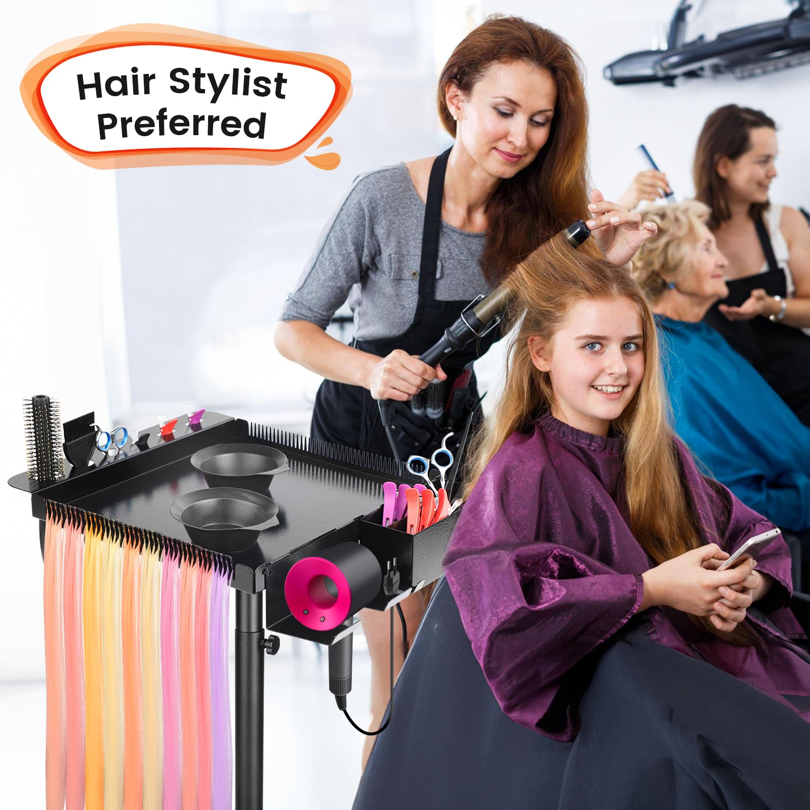 Multi-Function Rolling Salon Tray Cart with Adjustable Height
