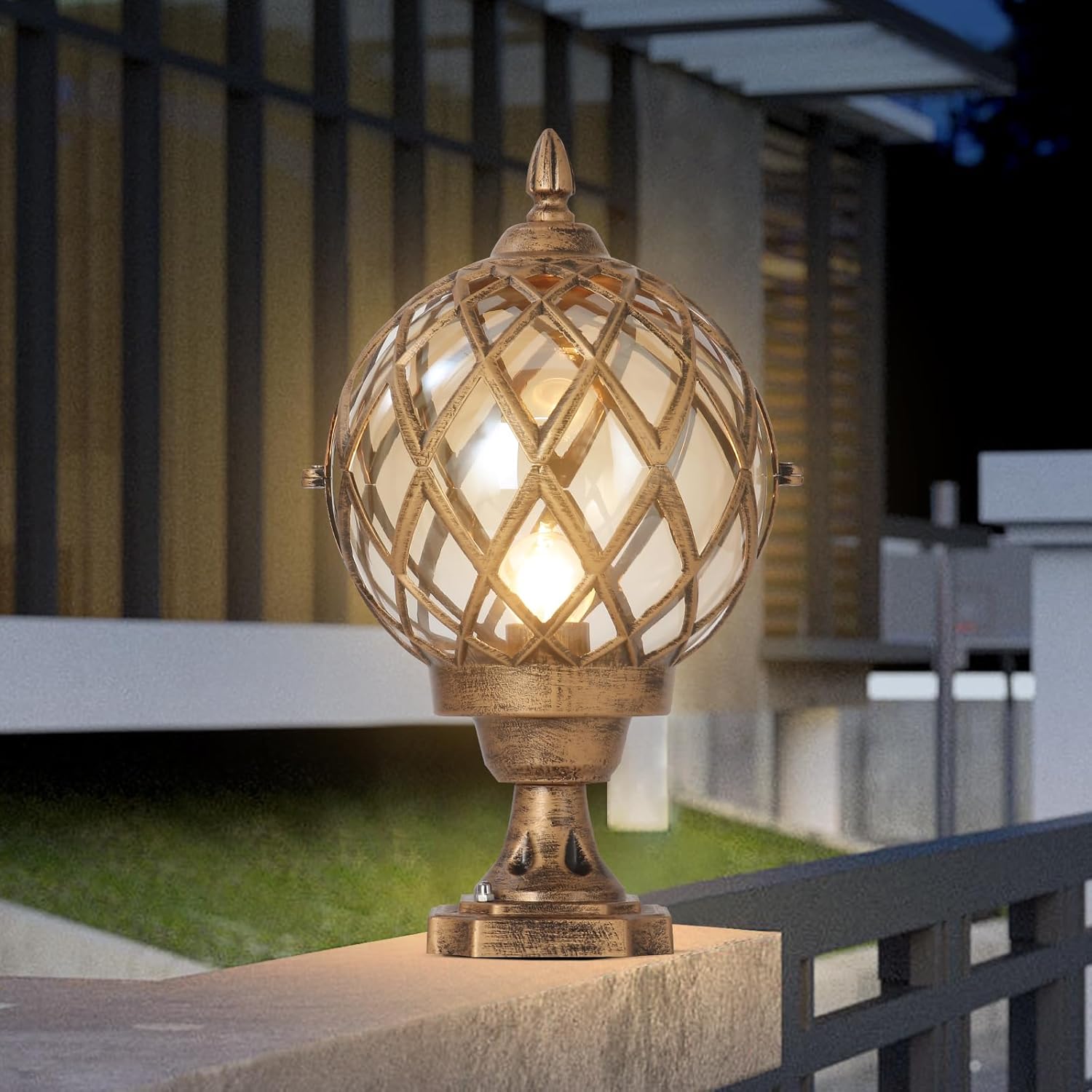 Outdoor Column Lights - IP65 Waterproof External Landscape Pedestal Post Lamp Fixtures Stainless Steel Fence Street Lighting Outdoor Vintage LED Globe Pillar Lights