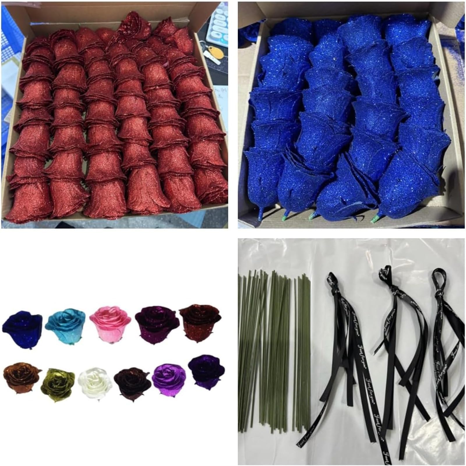 Glitzer-Rosenstrauß - (Selbstmontage), künstlicher Rosenblumenstrauß, ewig, glänzend, künstliche Rosen, Blumenstrauß, Liebesgeschenke für Valentinstag, Jahrestag, Verlobung (Red, 24Pcs)