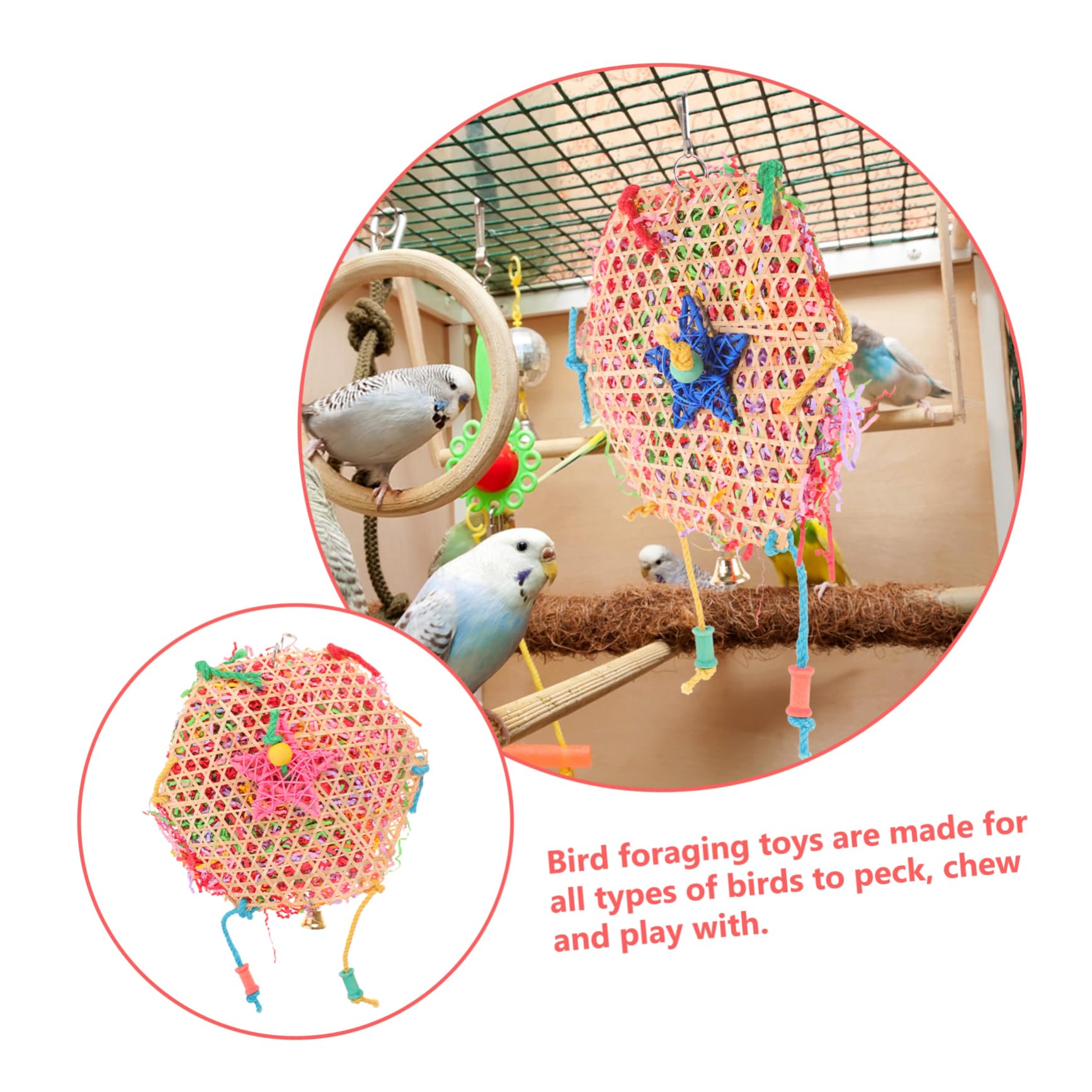 FRCOLOR 6piezas Juguete Colgante para Pájaros Juguete Divertido para Periquitos y De Masticar Natural De Cuerda para Jaulas De Aves para Mascotas