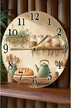 Nostaljik Raflı Mutfak Temalı MDF Saat | Çift Katmanlı | 33 cm | Country Tarz Dekor Sdw356
