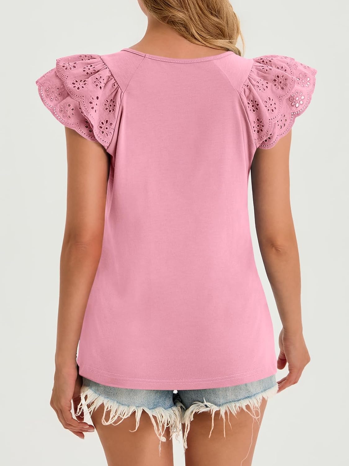 Cicy Bell Womens Ruffle Cap Sleeve T-Shirts Dressy Casual Summer Lace Tank Tops Crewneck Cute Basic Tee - Image 3