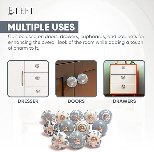Miniatura 5 de Eleet - Juego de perillas de cerámica de estilo vintage para armarios y cajones, accesorios de cromo