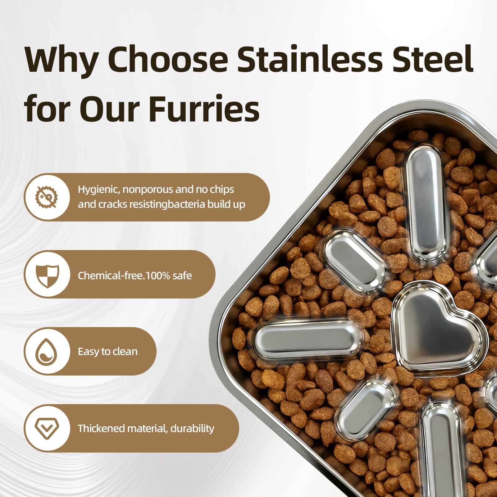 3 Cups Stainless Steel Slow Feeder Dog Bowls Large & Medium Breed, Food Grade 304, Non-Slip Base, Deep Ridges to Slow Eating, Metal Slow Feeder Dog Bowls, Dishwasher & Chew-Proof & Rustproof - image 4