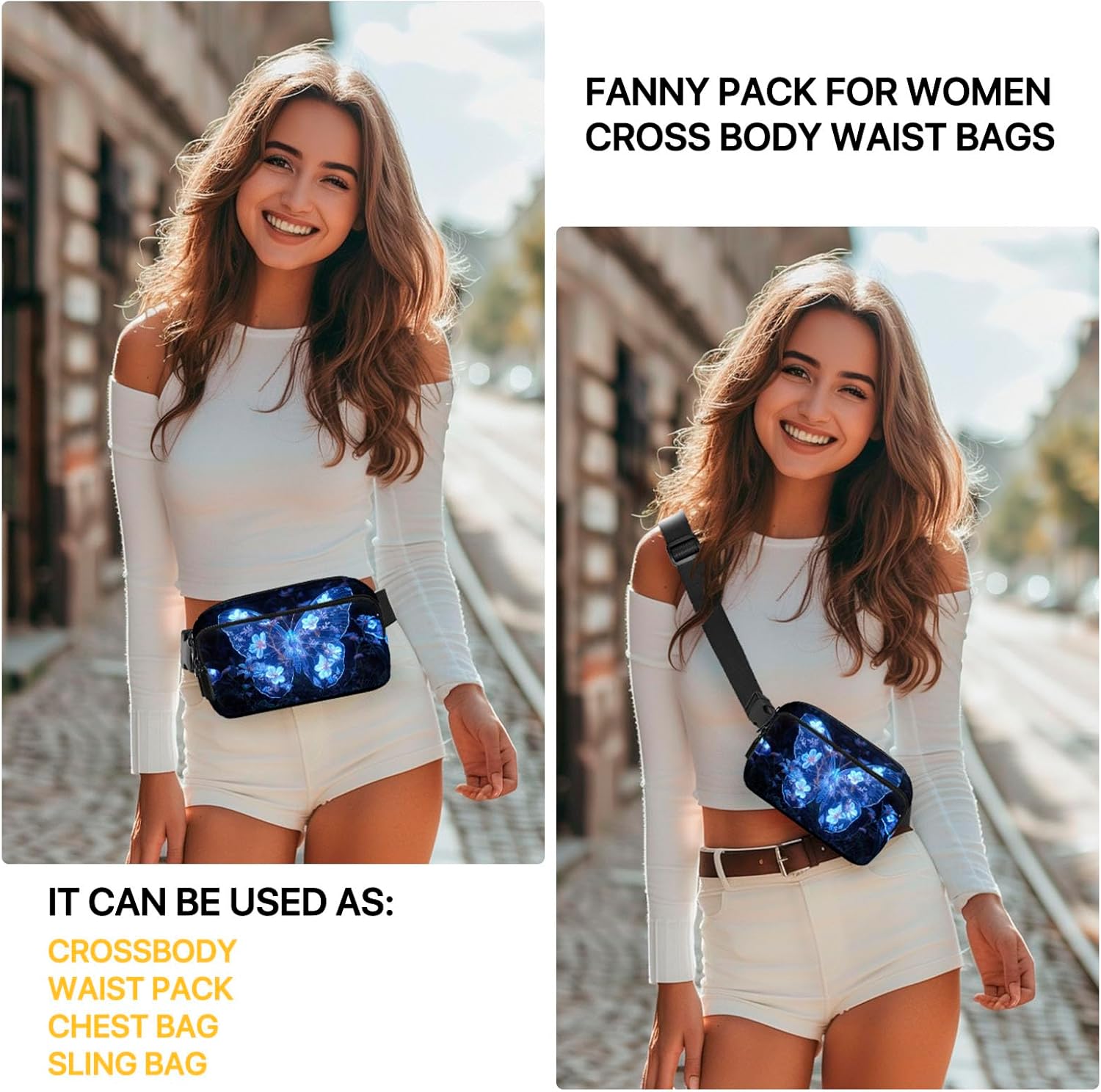 Butterfly Fanny Pack for Women Belt Bag Casual Waist Bags for Running Workout Hiking Traveling - Image 2