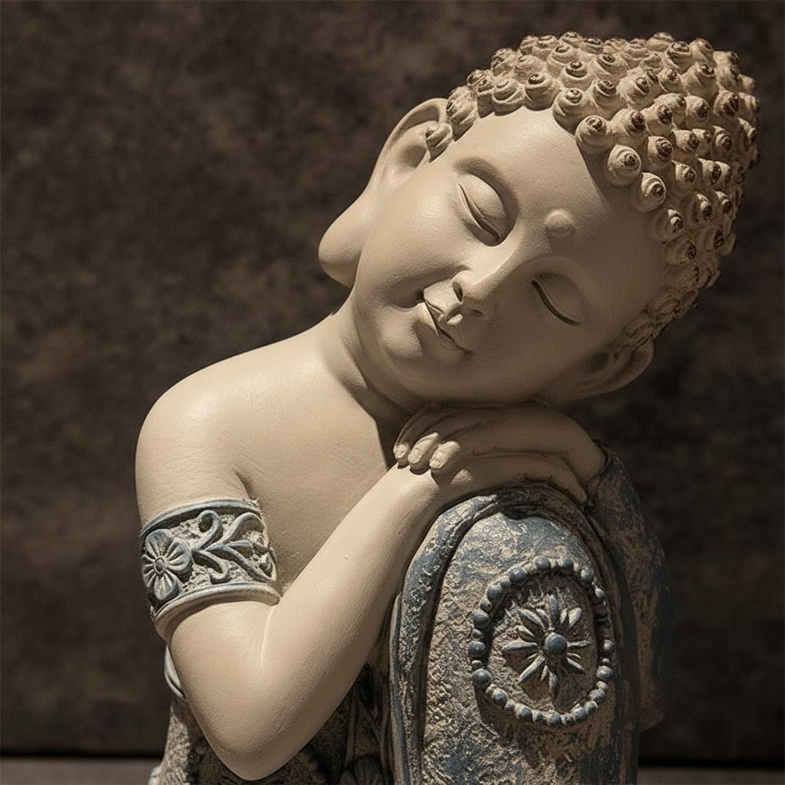 Estatua Buda Compacta | Meditativo, Figura Buda Durmiendo, Pequeña, para Patio