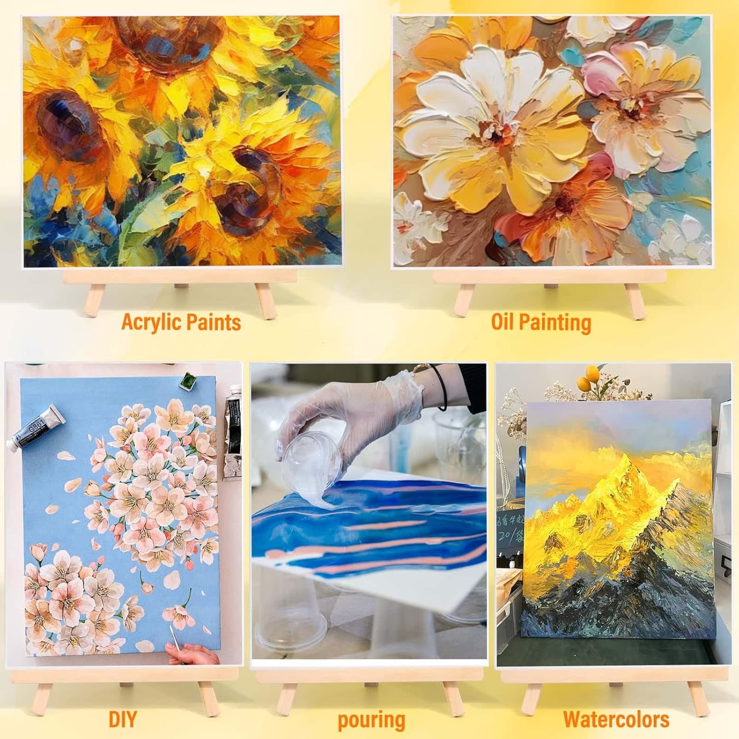 Canvas Boards with Easel for Painting 6 Pack 8 x 10 Inch Small Canvases Panels with Pine Easels Beginner PaintingKit for Acrylic Oil Watercolor Crafts Sip and Paint Art Party - Image 6