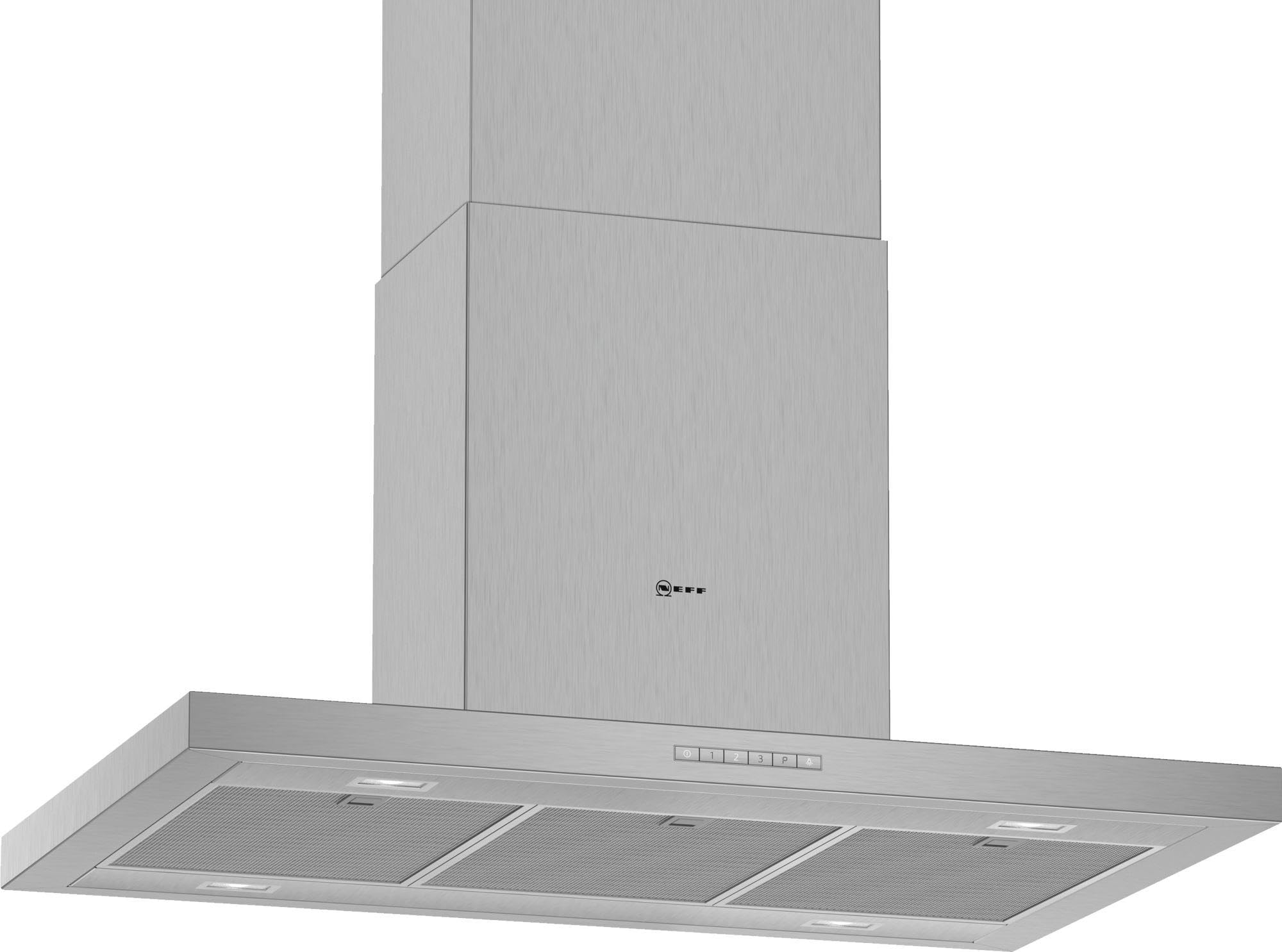 NEFF I95BBE2N0, N 50, campana de isla de 90 cm, fabricada en Alemania, salida o recirculación, luz LED, especialmente silenciosa, nivel intensivo – para una potencia de aspiración especialmente fuerte