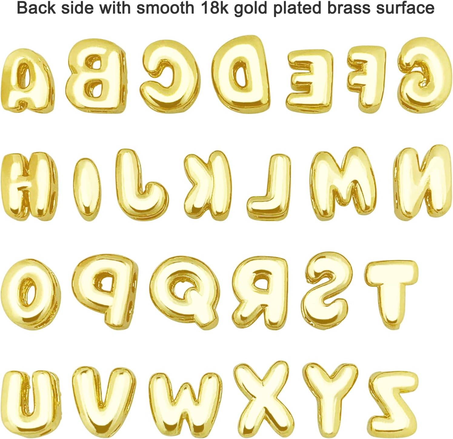 BETITETO 18K Gold Filled Bubble Alphabet Beads 26pcs Tiny Cubic Zirconia Brass A-Z Letter Charms for Jewelry Making Initial Necklace Bracelets Gift DIY Craft - Image 5