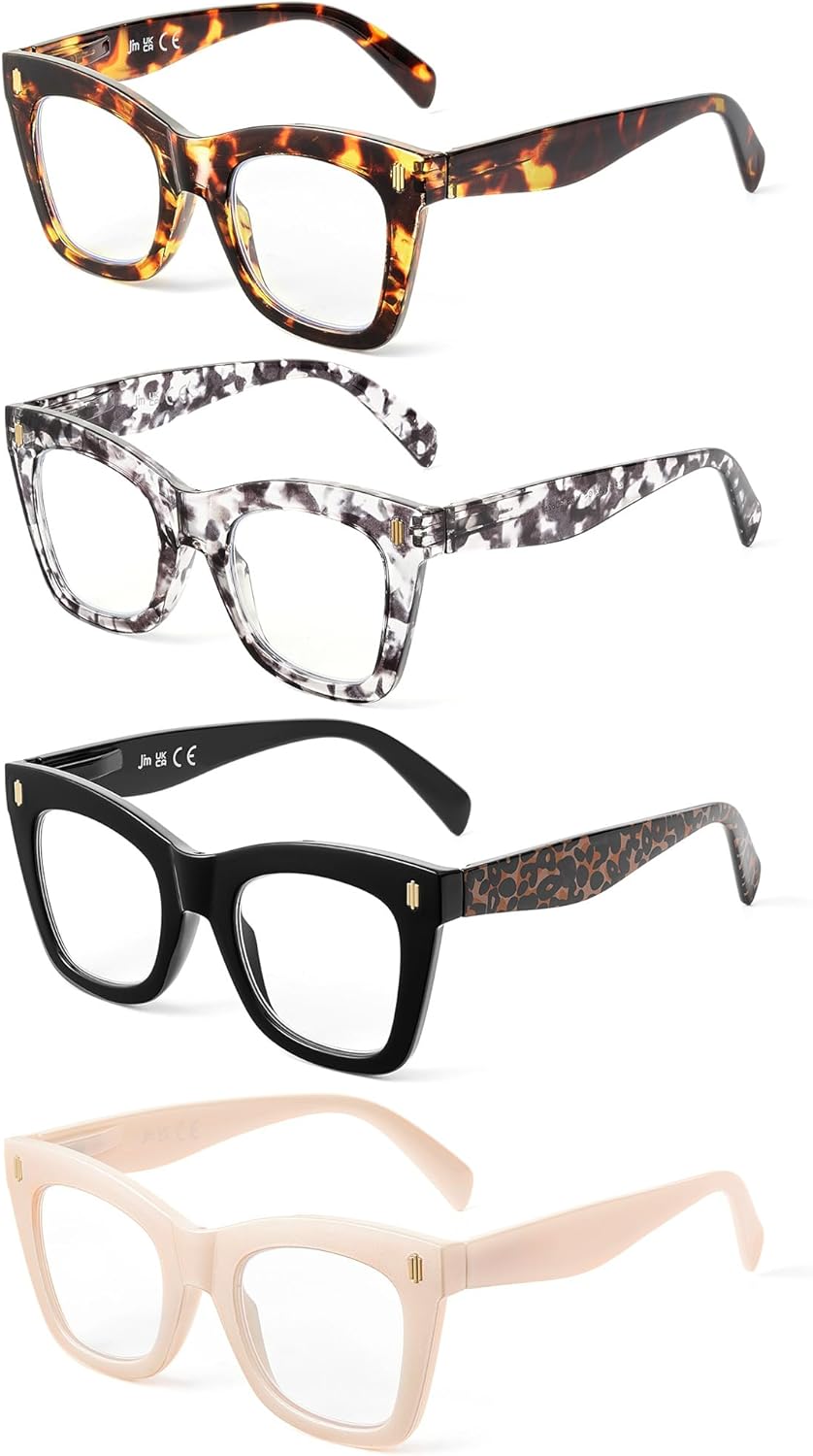 JM 4 Pack Oversized Reading Glasses for Women, Cat Eye Trendy Oprah Style Blue Light Blocking Computer Readers for Women - Image 3