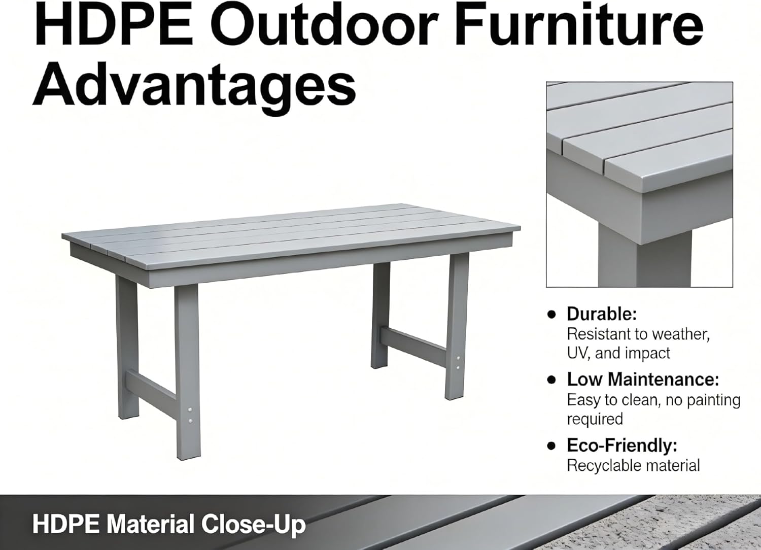 HDPE Outdoor Patio Dining Set – One Table & Six Chairs with Sunshade Holes, Ideal for Lawns, Gardens, Backyards & Pool Sides(Gray)
