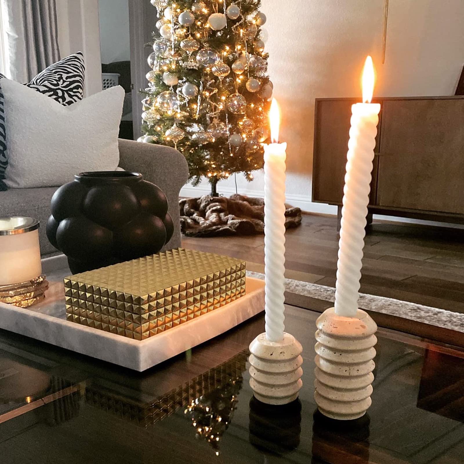 SPESHSTONES Travertine Marble Candle Holders - Set Of 2 Natural Stone Candlesticks, Modern Decor - View #4