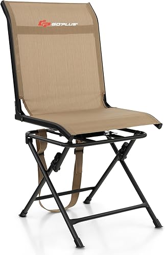 Goplus Silla de caza, silla ciega giratoria de 360 con correa de transporte, capacidad de 330 libras, silla plegable y silenciosa de caza de
