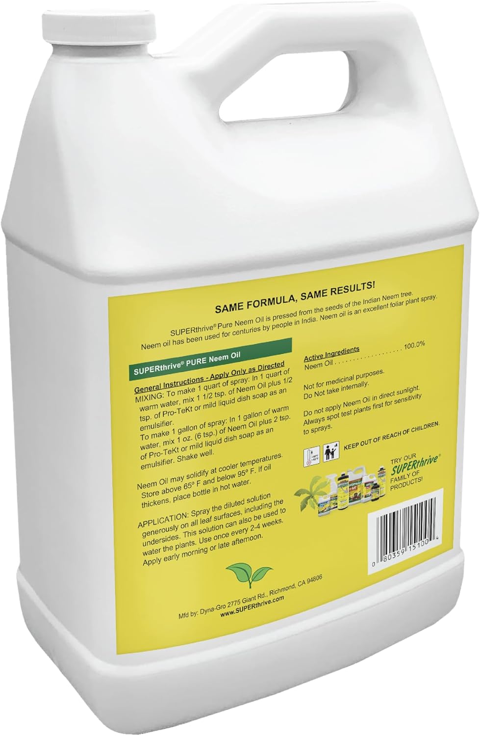 Dyna-GRO NEM-100 Neem Oil Leaf Polish, 128 Fl Oz (Pack of 1), Concentrate
