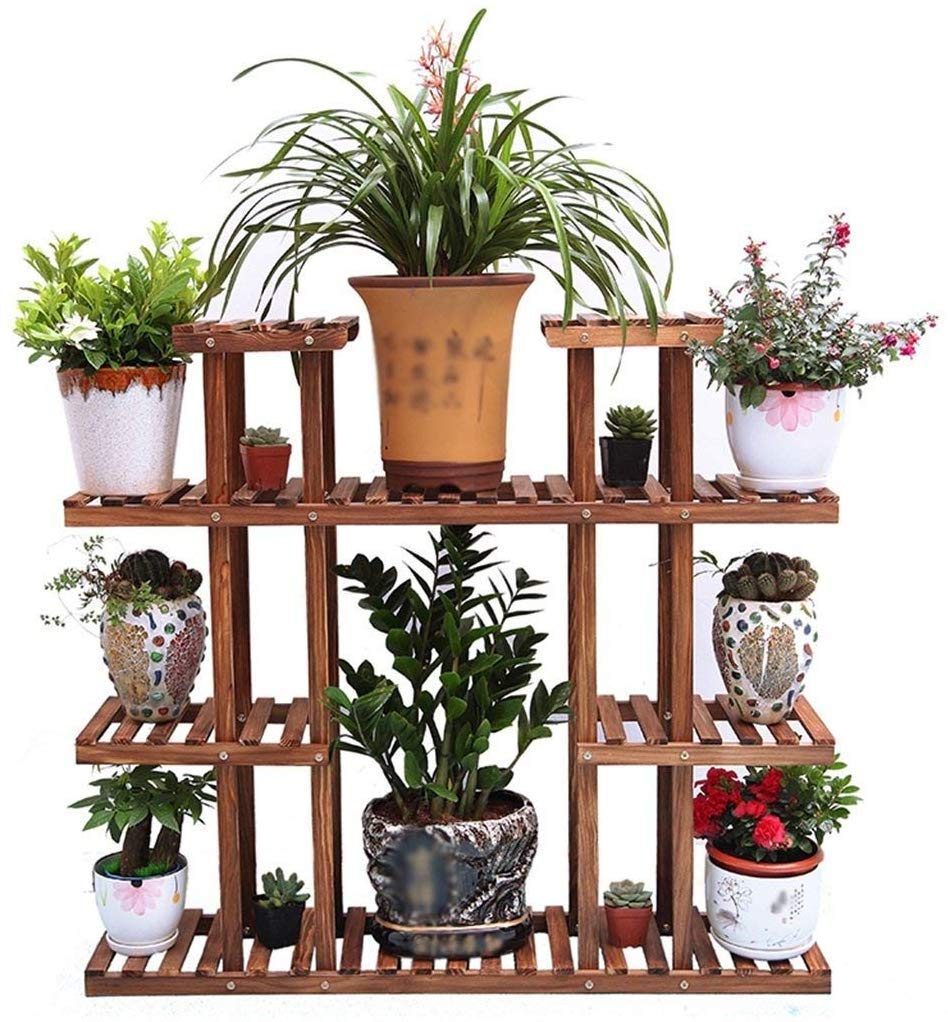 Étagère fleurs bois intérieur extérieur support pot de plante vertical de jardin 4 niveaux