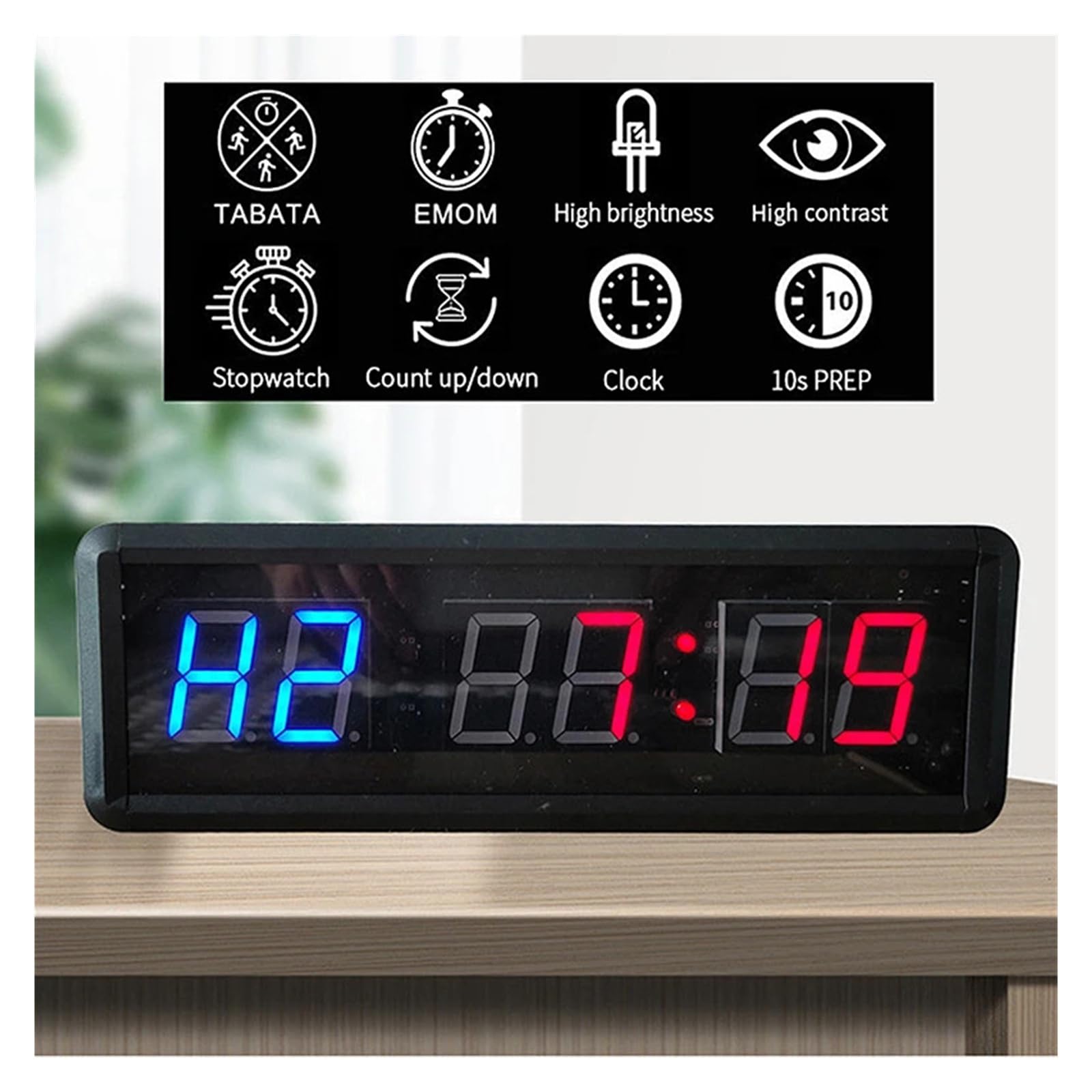 Minuteur de fitness LED avec télécommande, affichage 6 chiffres vert et rouge de 1,5 pouce, chronomètre à compte à rebours par intervalles Modes multiples(Purple)