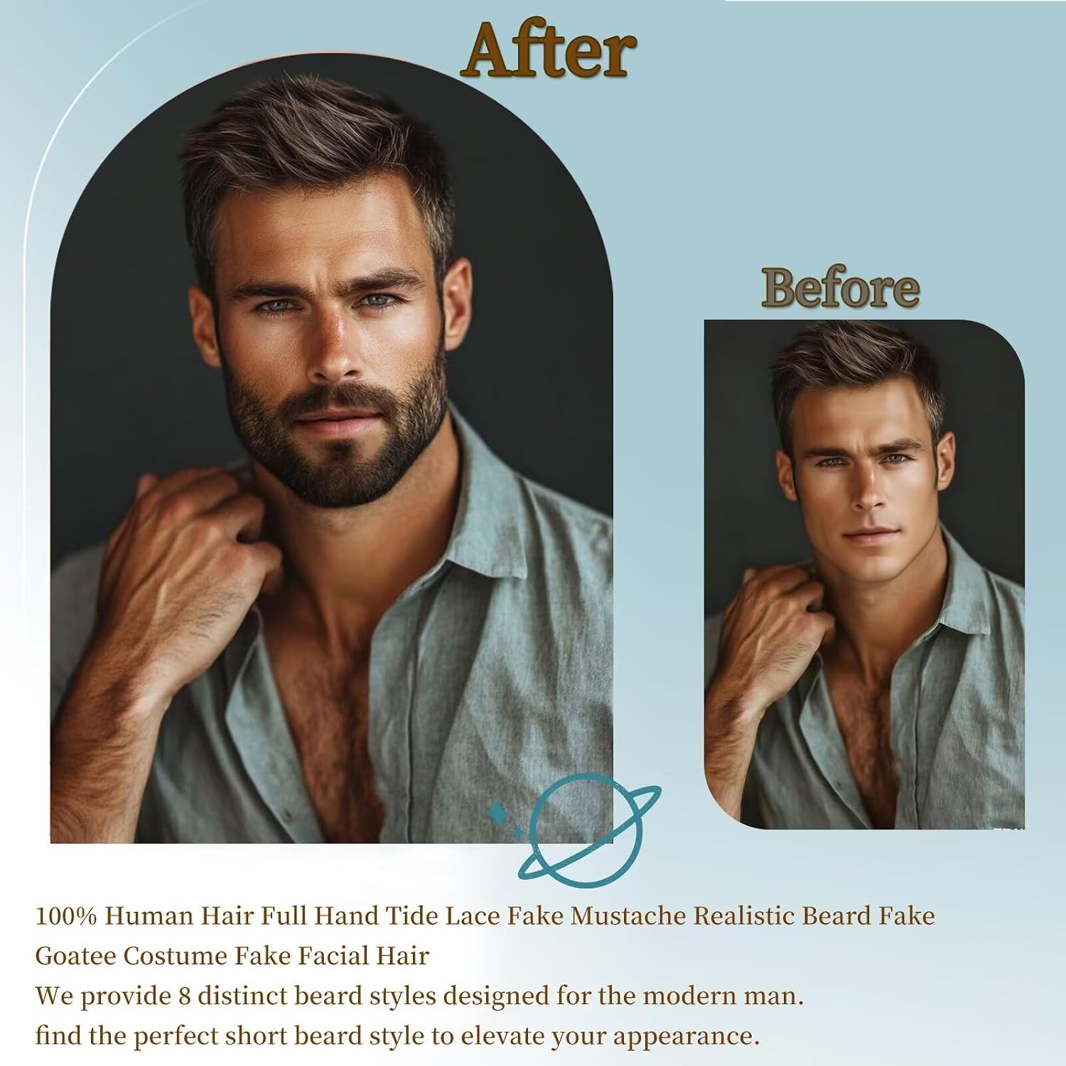 Fake Beard Realistic Fake Mustache - 100% Human Hair Black Goatee Beard, Costume Facial Hair Halloween Dressing Men Makeup Entertainment/Drama/Party/Movie(Black)