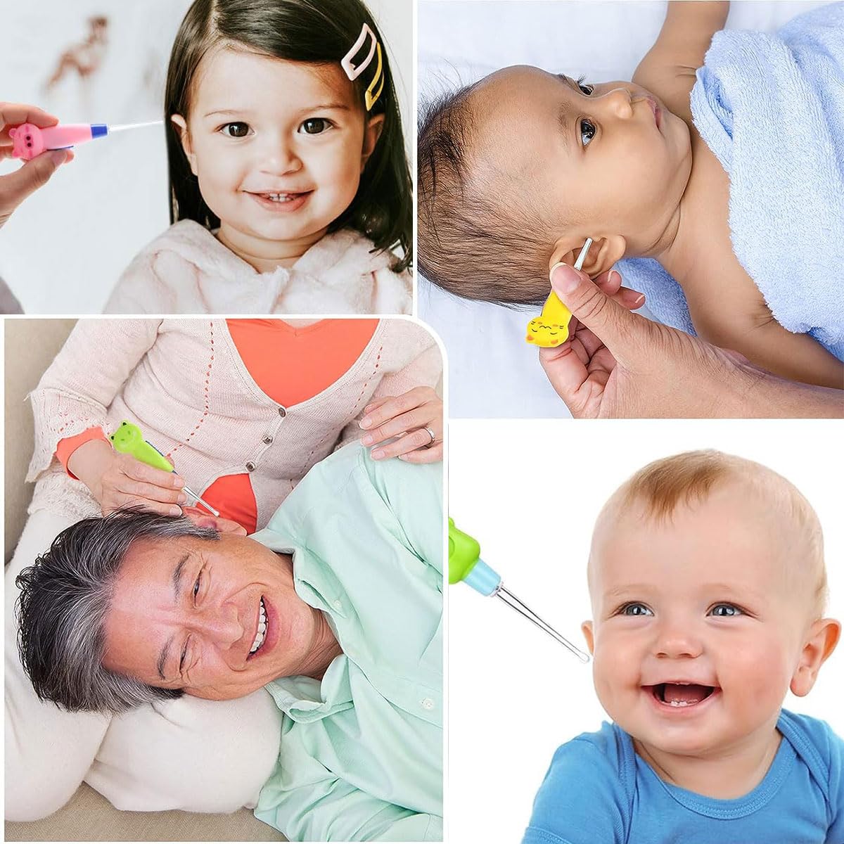 Cuillère de Nettoyant Oreille Lumineux, Ear Curette LED, Curette Oreille Enfant, Cuillère de Nettoyage de Nettoyage avec Lumière Cuillère Creuser Outil de Soins de L'oreille pour Enfant Adulte