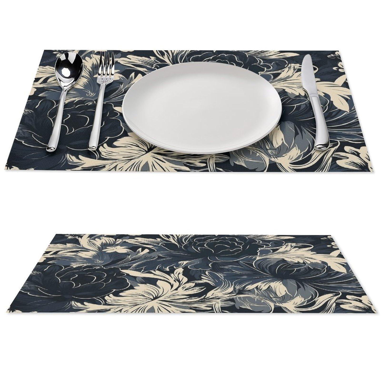 Set de table en PVC anti-tache motif floral noir lavable d'un coup d'éponge