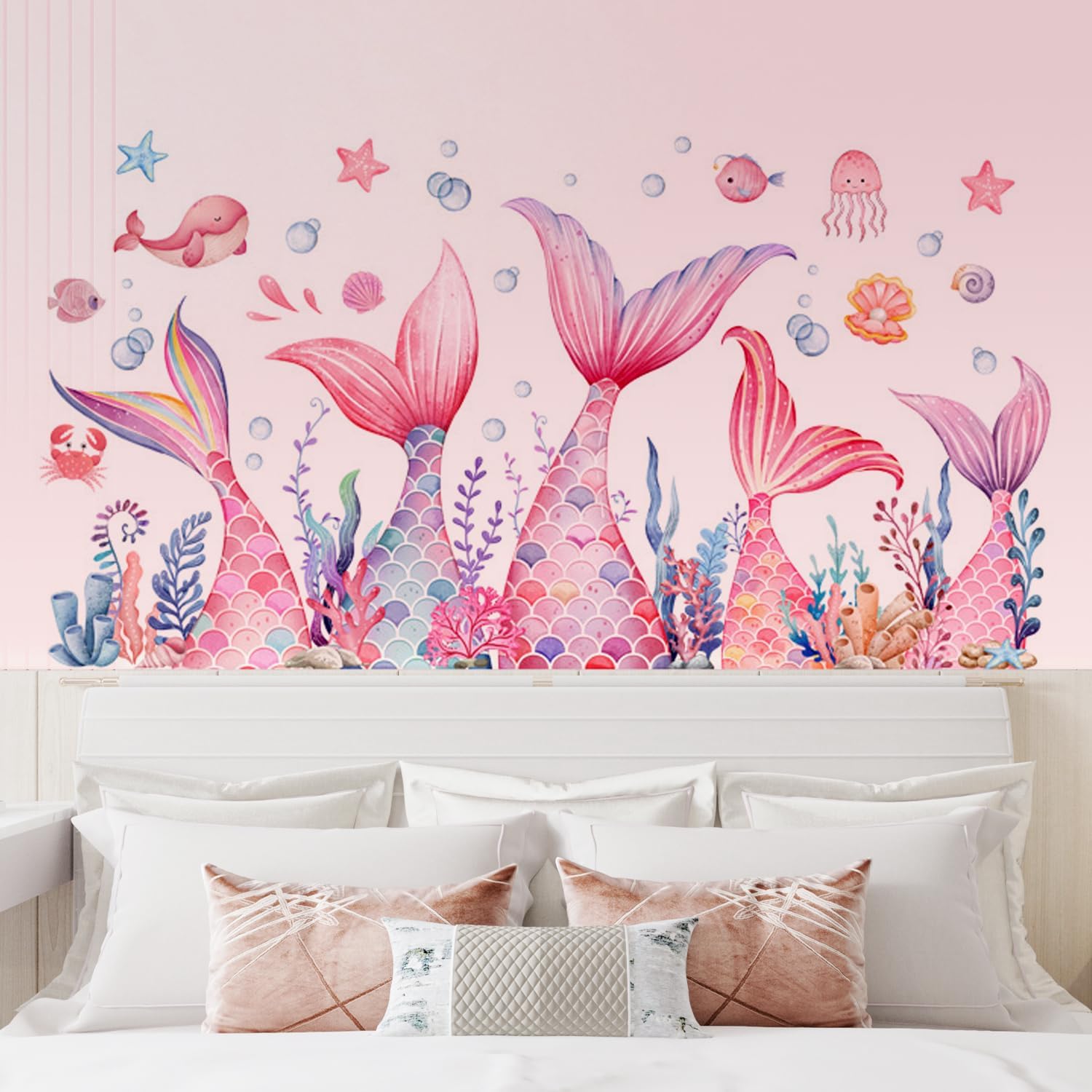 Mermaid Wall Decals For Girls Room - Peel & Stick, Removable, 2 Sheets 11x11", Waterproof Vinyl