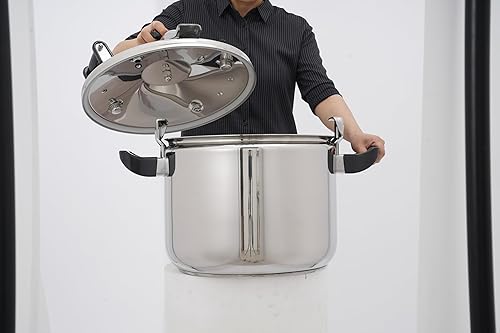 Miniatura 8 de Olla a presión de acero inoxidable de 42 cuartos de galón, capacidad extragrande, abrazadera de olla a presión comercial, válvulas dobles para uso