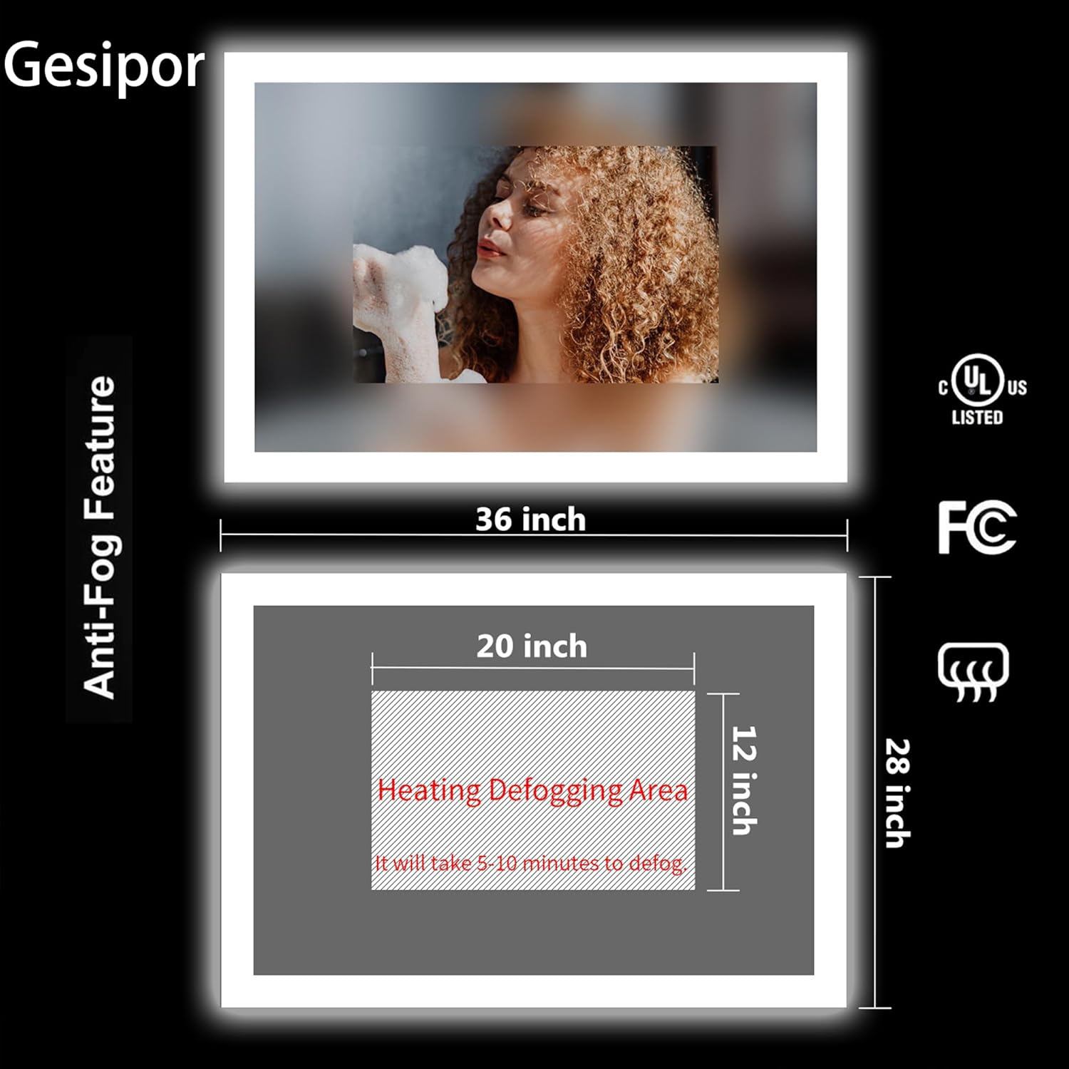 GESIPOR LED Smart Mirror with Display, Wall-Mounted Bathroom Vanity Mirror, Touch Controls
