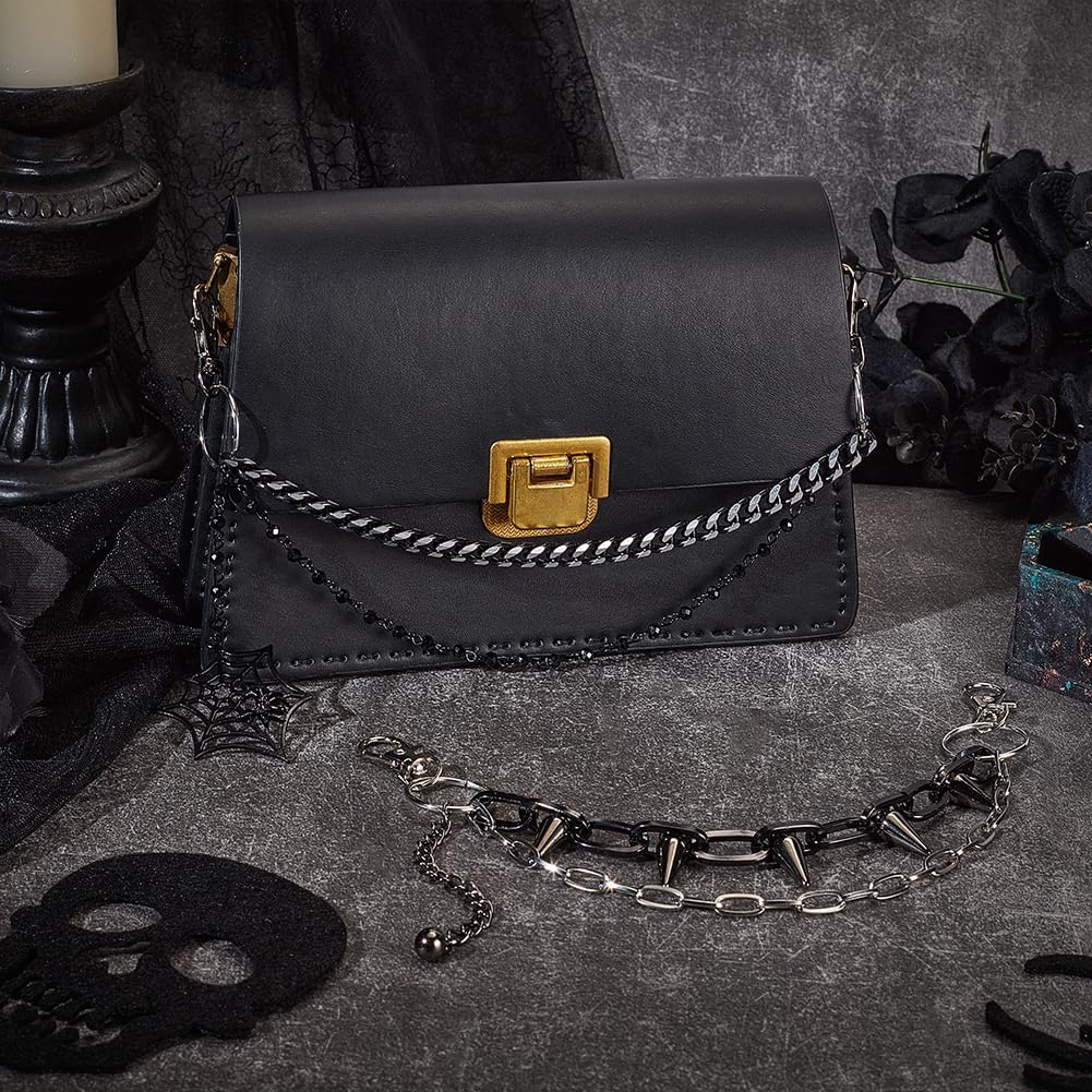 PH PandaHall 2 Styles Gothic Pants Chain, 11~12.4 inch Spike Chain Chunky Jean Chain Wallet Chain Web Belt Chain Hip Hop Chain Purse Bag Strap Punk Pocket Chain for Halloween Goth Keychain