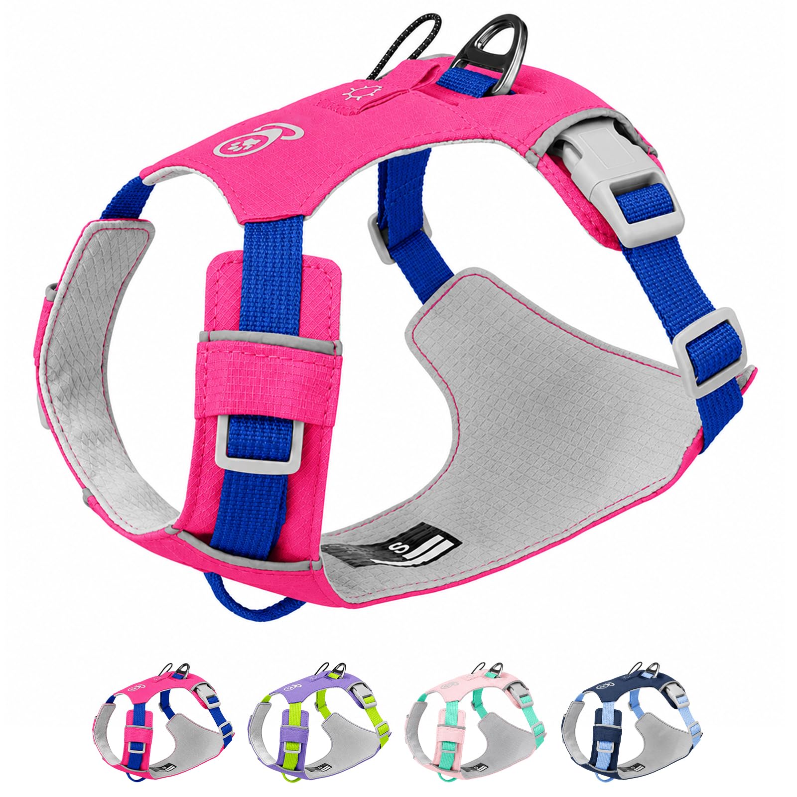 Anti Pull Dog Harness, Adjustable Reflective No-Choke Escape Proof Dog Vest Harness, Comfortable Lightweight Soft Padded Pet Harness for Small Medium Large Breed Walking Running (Rose Red, XS)