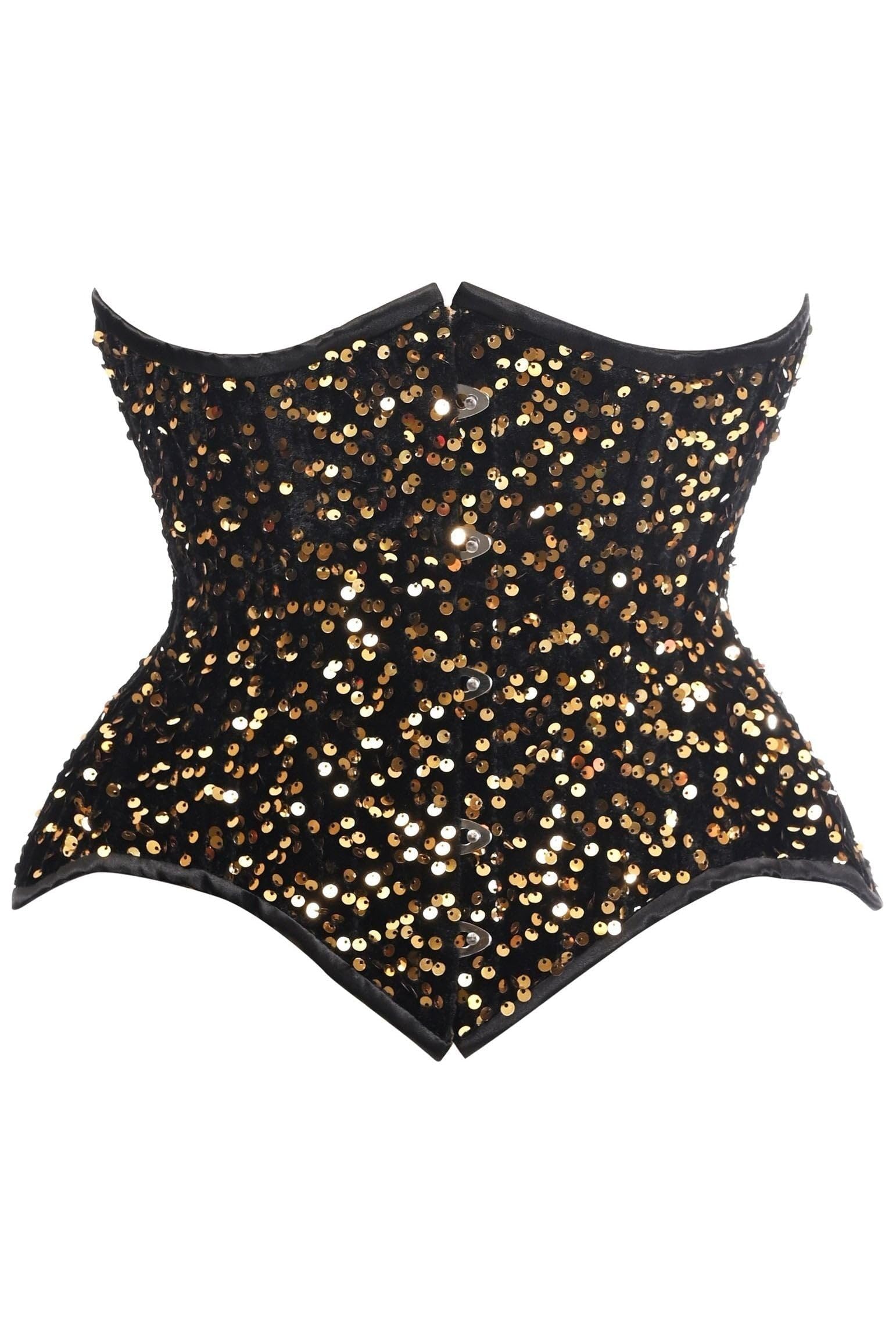 Daisy corsets womens Daisy Corsets Top Drawer Black/Gold Sequin Steel Boned Underbust Cincher Corset, Black/Gold, Medium