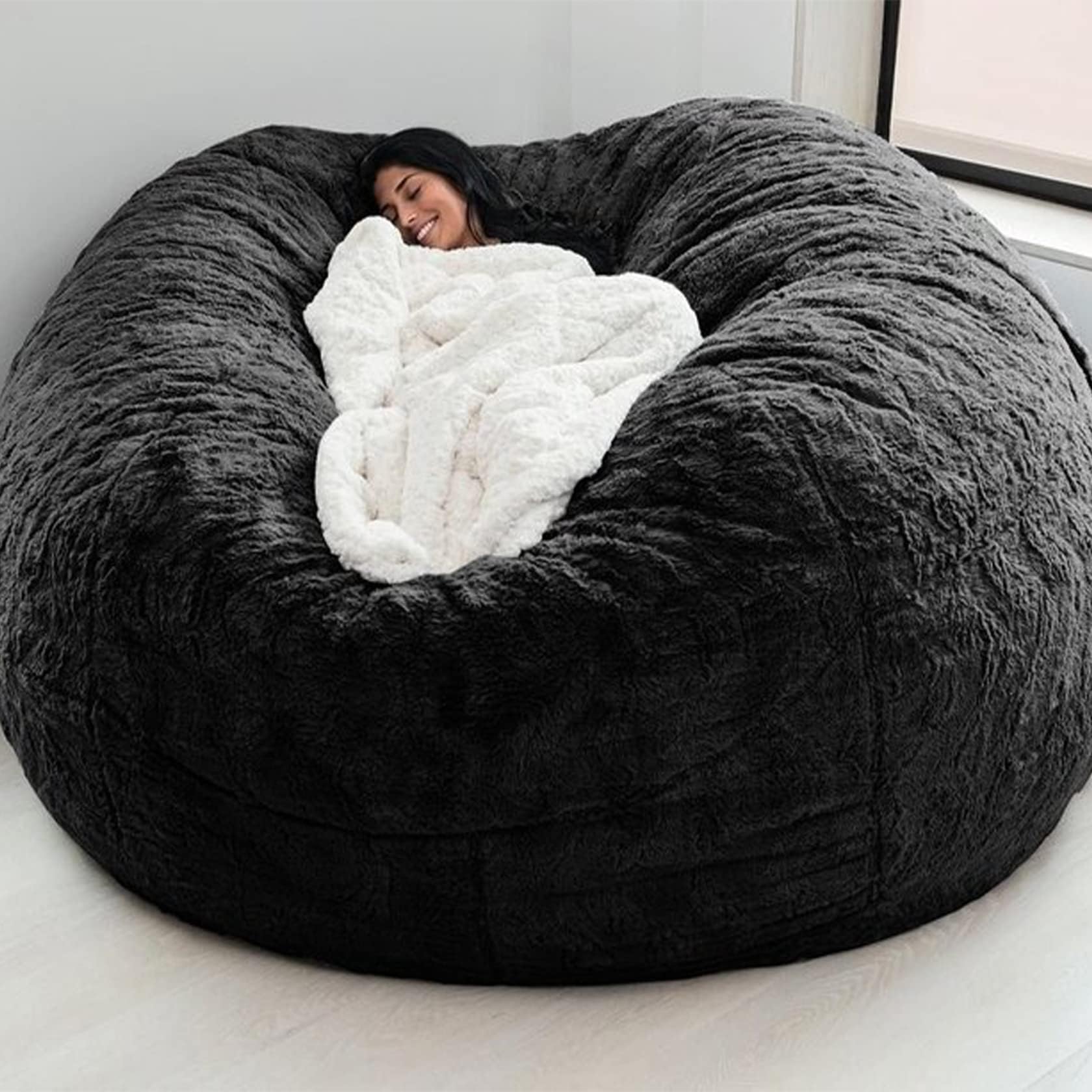 Giant Bean Bag Chair, 5ft/6ft/7ft Adult Beanbag Chair Cover, made of Comfy Fur for an Oversized, Fluffy Lazy Sofa in your Bedroom or Living Room - No Filler Included!