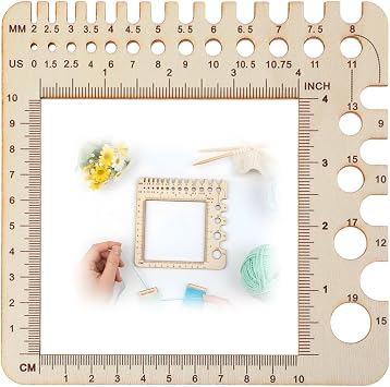 Wooden Rulers Wooden Knitting Crochet Gauge Ruler Stitch Counter Spinner Yarn Measure Tool Square Craft Accessory for Needles