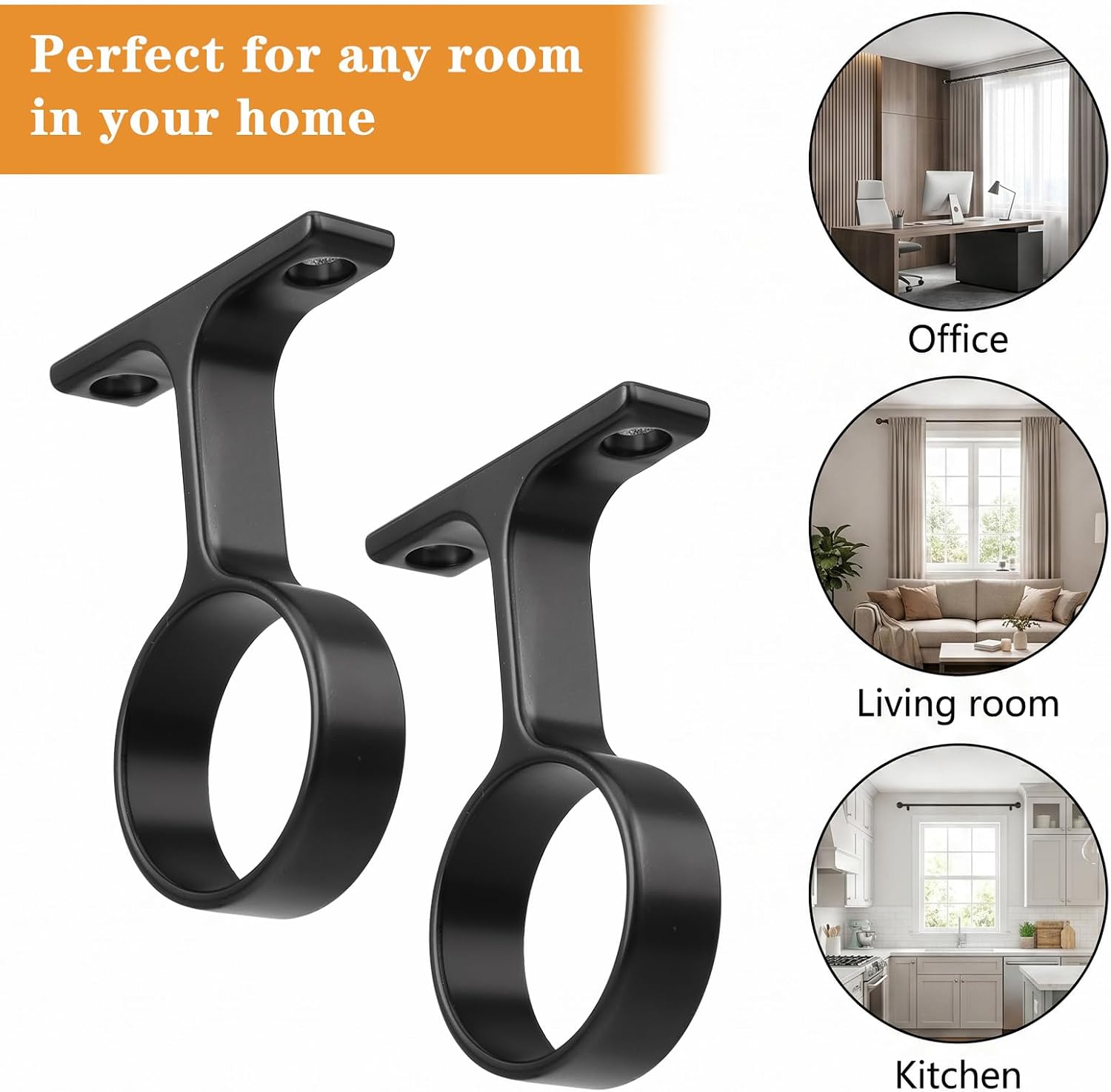 2 Pcs 1 5/16 Inch Diameter Round Wardrobe Closet Rods Suspended Center Support, Closet Rod Bracket, Metal Ceiling Curtain Rod Brackets with Installation Screws for Home Wardrobe(Black)