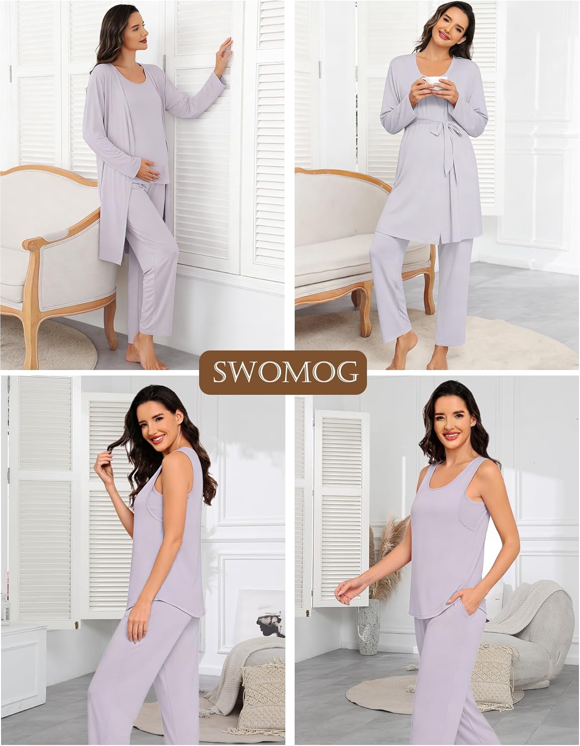 SWOMOG Women Maternity Nursing Robe Set 3 PCS Labor Delivery Breastfeeding Pajama Postpartum Pjs for Hospital Pregnancy