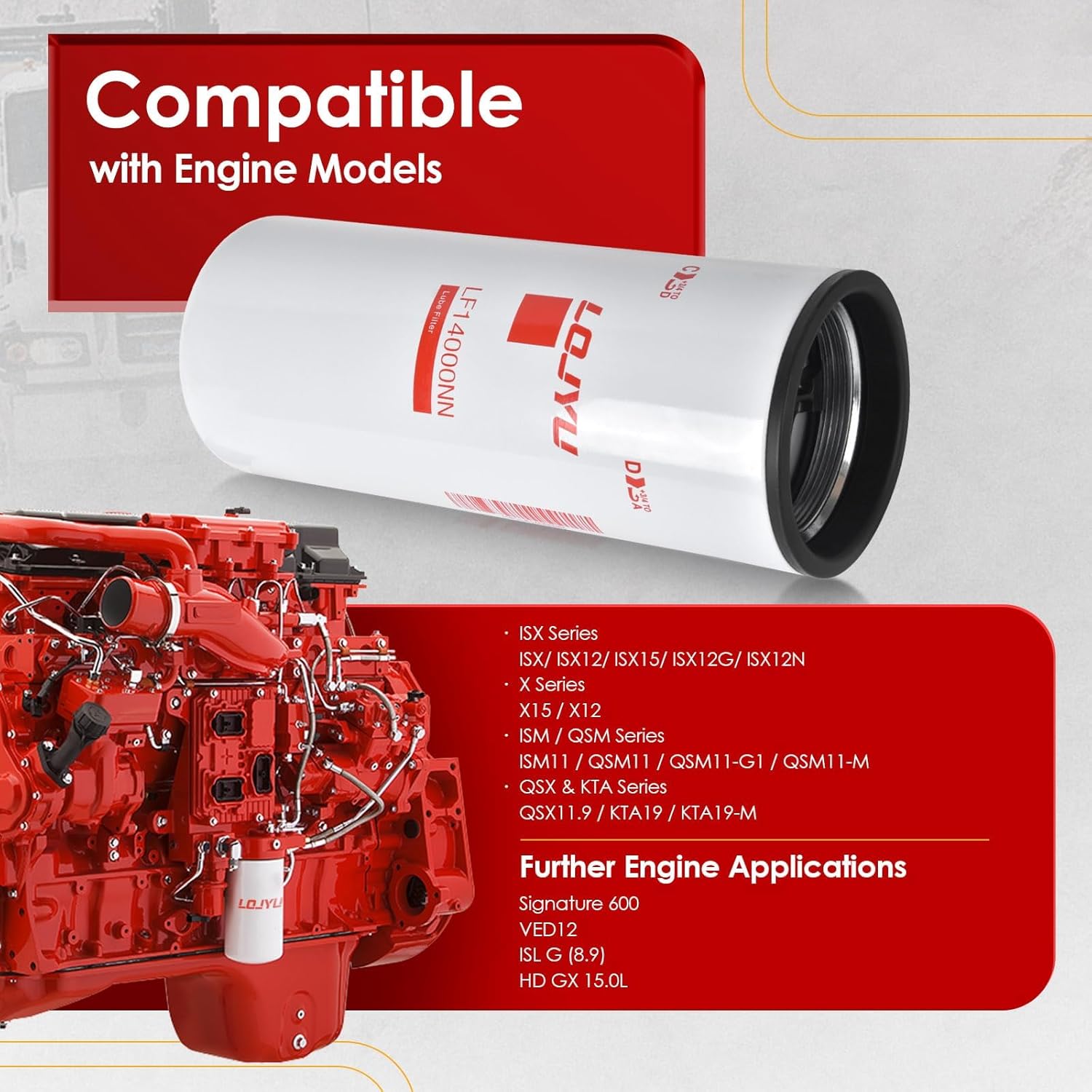 3-Pack Oil Filter for Fleetguard LF14000NN 4367100 for Cummins X15 ISX15 ISX12 15.0L for Freightliner Cascadia Columbia for Kenworth T680 T880 W900 for Peterbilt 579 567 389 for International LT