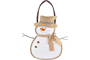 Handmade Evergreen Flag Friendly Snowman Burlap Door Decor