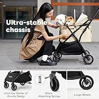 Vista 8 de PETTENA Foldable Pet Stroller,4 Wheels Pet Strolling Cart for Small Dogs Cats up to 44 Lbs, Pet Travel Carrier Strolling Cart with Storage Basket