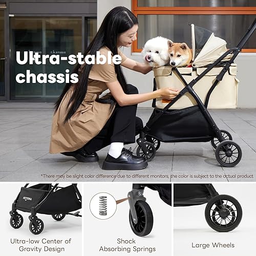 Miniatura 8 de PETTENA Foldable Pet Stroller,4 Wheels Pet Strolling Cart for Small Dogs Cats up to 44 Lbs, Pet Travel Carrier Strolling Cart with Storage Basket,