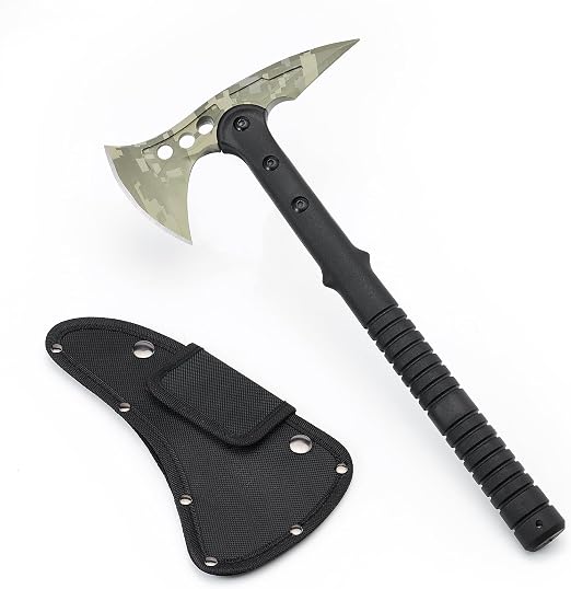 KHU Siekiera Tomahawk Siekiera Kempingowa, Siekiera Survivalowa, dla dorosłych - uniwersalna do różnych prac związanych z drewnem - Multi Tool z kluczem sześciokątnym z kaburą - 05A